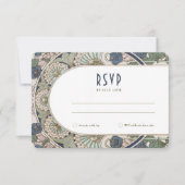 ネイビーブルーRSVP結婚の挿入ヴィンテージアールヌーボー 招待状 (正面)