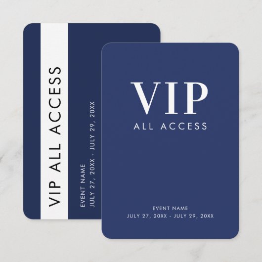 ネイビーブルーVIPオールアクセス 3.5" x 5" IDバッジ 招待状 (正面/裏面)