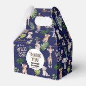 ネイビーブルーWIldワンテーマのサファリアニマルズ誕生日 フェイバーボックス (正面サイド)
