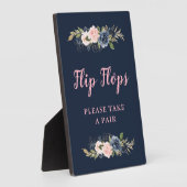 ネイビーブロッサムピンクビーチサンダル結婚式の引き出物標識 フォトプラーク (側面)