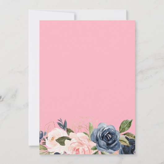 ネイビーブロッサムピンクフローラ幾何結婚の 招待状 (裏面)