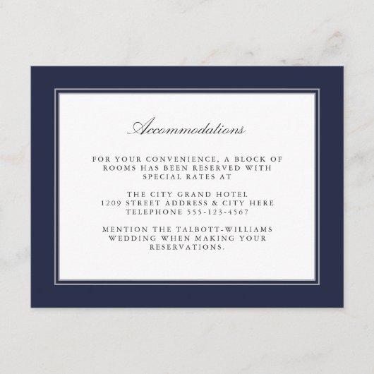 ネイビーブークラシックルシンプルエレガンスアコモデーション エンクロージャーカード (正面)