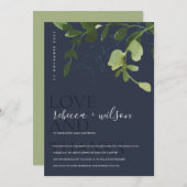 ネイビーブーホグリーンユーカリ葉水色 サンキューカード (正面/裏面)