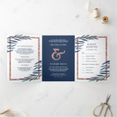 ネイビーブー葉ルバラ金ゴールド結婚グリッター 三つ折り招待状 (内部)