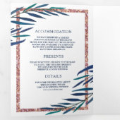 ネイビーブー葉ルバラ金ゴールド結婚グリッター 三つ折り招待状 (内部最初)