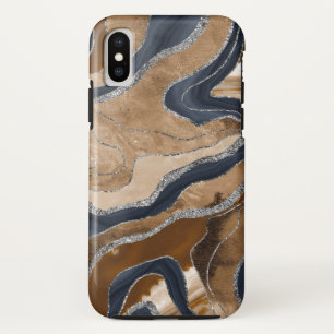 ネイビーブ自然ルーマーブルアゲートシルバーグリッター1 iPhone X ケース