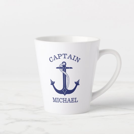ネイビーブ航海のルーいかりキャプテンの名前の追加 カフェラテマグ (右)