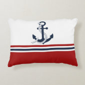 ネイビーブ航海のルーいかりブルーホワイトレッドストライプ アクセントクッション (正面)