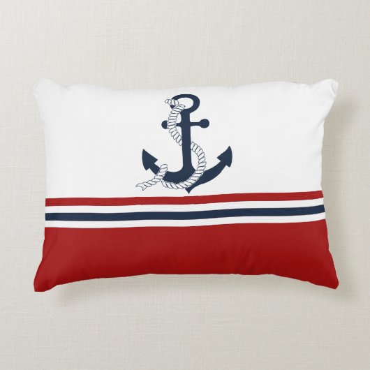 ネイビーブ航海のルーいかりブルーホワイトレッドストライプ アクセントクッション (正面)