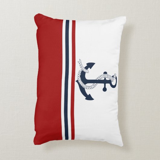 ネイビーブ航海のルーいかりブルーホワイトレッドストライプ アクセントクッション (裏面(縦))