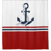 ネイビーブ航海のルーいかりブルーホワイトレッドストライプ シャワーカーテン (正面)