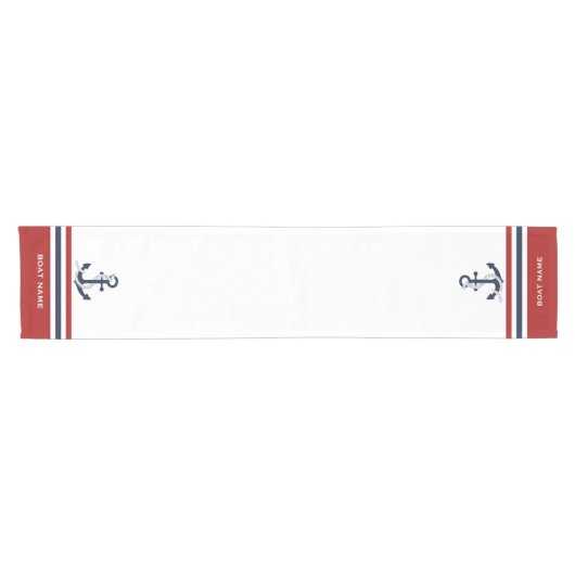 ネイビーブ航海のルーいかりブルーホワイトレッドストライプ ショートテーブルランナー (横)