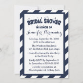 ネイビーブ航海のルーアンドホワイトストライプブライダルシャワー 招待状 (正面)