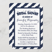 ネイビーブ航海のルーアンドホワイトストライプブライダルシャワー 招待状 (正面/裏面)