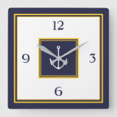 ネイビーブ航海のルーイエローいかり正方形壁時計 スクエア壁時計 (正面)