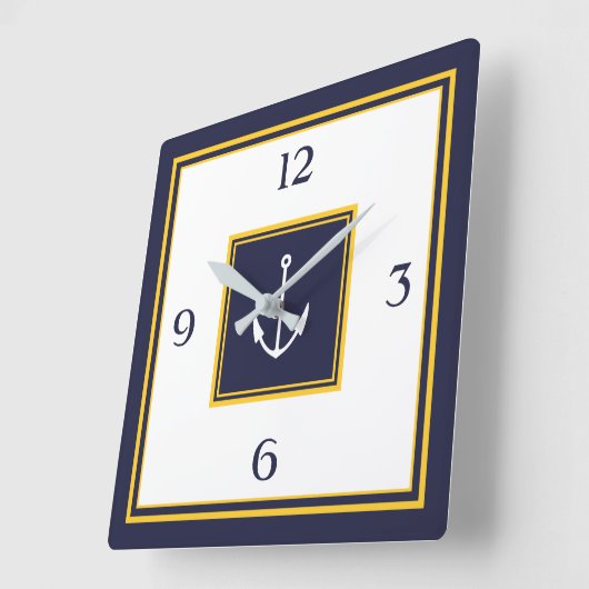 ネイビーブ航海のルーイエローいかり正方形壁時計 スクエア壁時計 (傾斜)