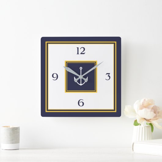 ネイビーブ航海のルーイエローいかり正方形壁時計 スクエア壁時計 (ホーム)