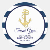 ネイビーブ航海のルー金ゴールドストライプいかりベビーシャワー ラウンドシール (正面)