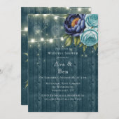 ネイビープオーニーとターコイズバラウェディングシャワー 招待状 (正面/裏面)