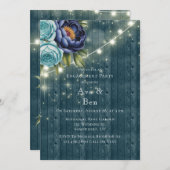 ネイビープオーニーとターコイズバラ婚約パーティ 招待状 (正面/裏面)