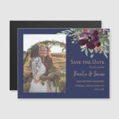 ネイビープラムのフラワーブラッシュ ウェディングフォト セーブザデート マグネット招待状 (正面/裏面)