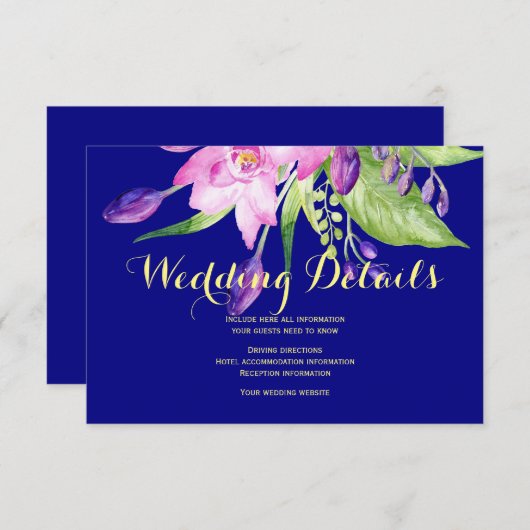 ネイビープラムの夏の花の結婚式のゲスト詳細 エンクロージャーカード (正面/裏面)