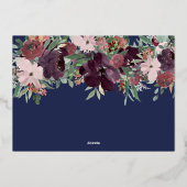 ネイビープラム赤面結婚フローラの写真Save the Date 箔招待状 (裏面)