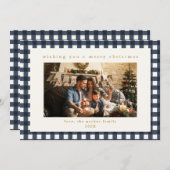 ネイビープレイドカスタム写真クリスマスホリデーカード シーズンカード (正面/裏面)