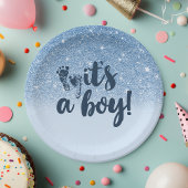 ネイビーベビーグラデーションブルーグリッター少年 ペーパープレート