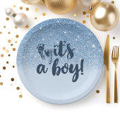 ネイビーベビーグラデーションブルーグリッター少年 ペーパープレート