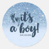 ネイビーベビーグラデーションブルーグリッター少年 ラウンドシール (正面)