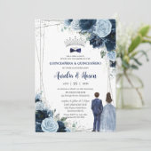 ネイビーベビーブルーフローラツインズボーイガールキンセアニラ 招待状 (スタンド正面)