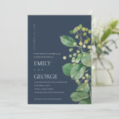 ネイビーベリーの葉の葉私たちは結び目の招待状 サンキューカード (スタンド正面)