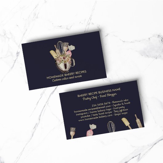 ネイビーベーカリーペストリーハンドツール調理師シェフ 名刺