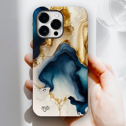 ネイビーベージュとブラックインクのモノグラム付き洗剤 Case-Mate iPhoneケース