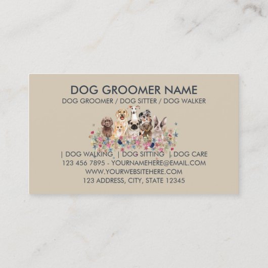 ネイビーベージュフローラペットシッター犬 名刺 (裏面)