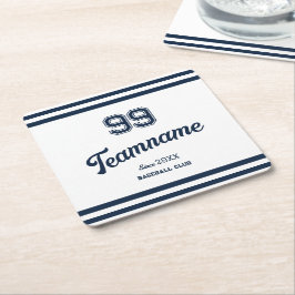 ネイビーベースボールクカスタムラブ選手番号&チーム名 スクエアペーパーコースター