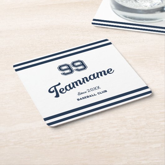 ネイビーベースボールクカスタムラブ選手番号&チーム名 スクエアペーパーコースター (アングル)
