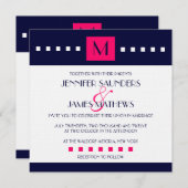 ネイビーホエレガントットピンクモノグラム結婚式招待状 招待状 (正面/裏面)