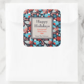 ネイビーホリデーバードとホリーホットココアミックスラベル スクエアシール (バッグ)