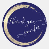 ネイビーホワイトありがとう金ゴールドフレームモダン ラウンドシール (正面)