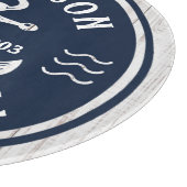 ネイビーホワイトいかり航海のファミリーネームビーチハウス カッティングボード (角)