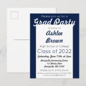ネイビーホワイトはっきりしたグラードパーティー卒業 インビテーションポストカード (正面/裏面)