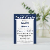 ネイビーホワイトはっきりしたグラードパーティー卒業 インビテーションポストカード (スタンド正面)