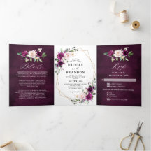 ネイビーホワイトアイボリー幾何学三重ウェディング招待