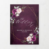 ネイビーホワイトアイボリー幾何学三重ウェディング招待 三つ折りプログラム (カバー)