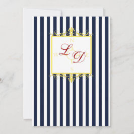 ネイビーホワイトイエローレッドストライプ招待状&スクロール 招待状