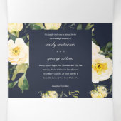 ネイビーホワイトイエロー牡丹フローラ水色結婚の 三つ折り招待状 (内部中)