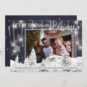 ネイビーホワイトウィンターワンダーランド3家族写真 シーズンカード (正面/裏面)