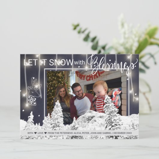 ネイビーホワイトウィンターワンダーランド3家族写真 シーズンカード (スタンド正面)